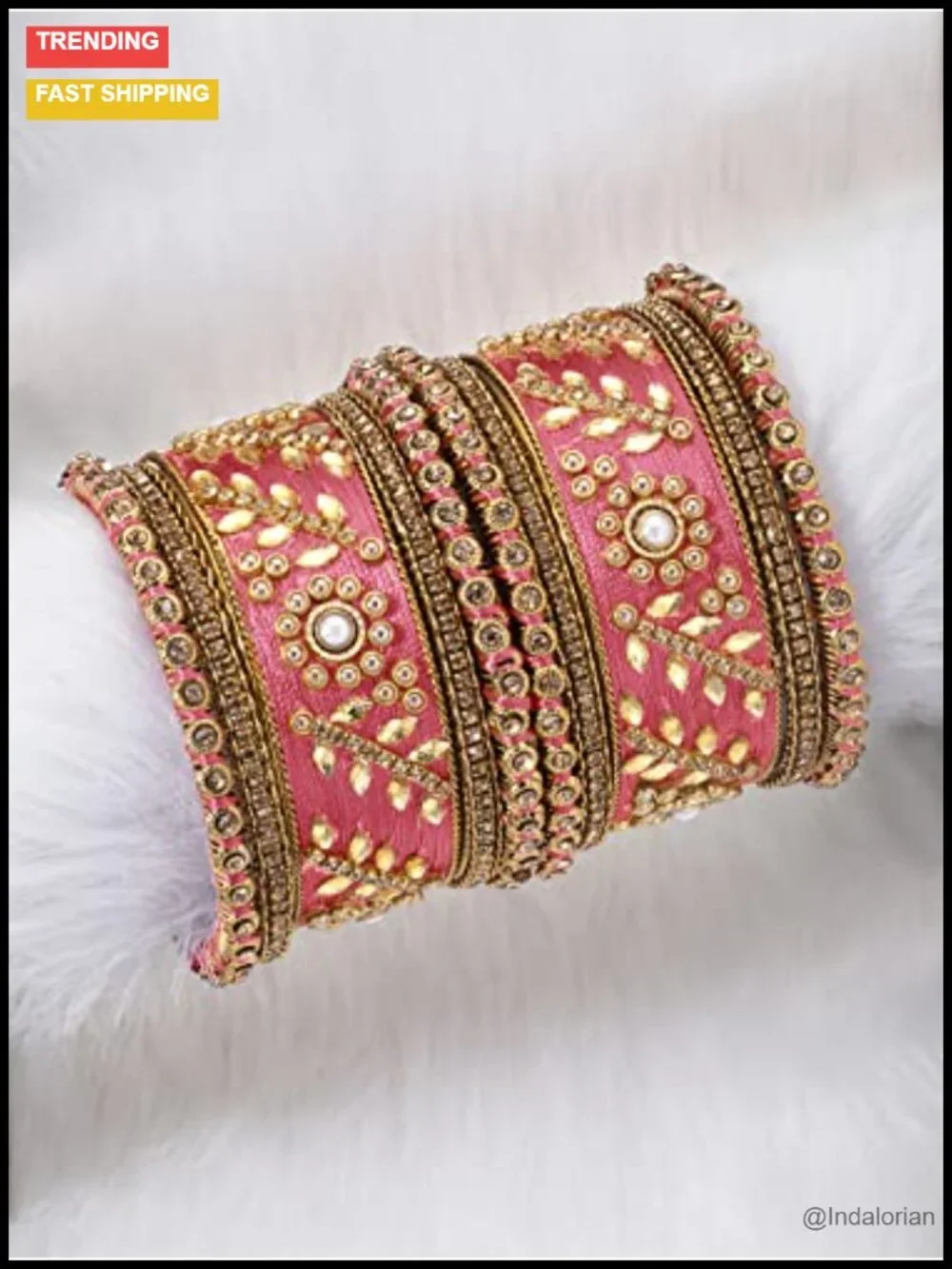 Silk Thread Faux Stone Studded Bridal Bangle Set Traditional Wedding Jewelry